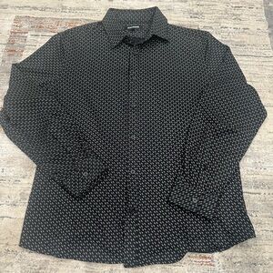 Men’s Express Button Down Dress Shirt Large Black and White